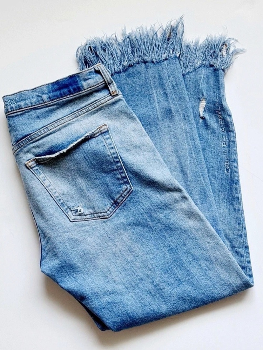 Zara Premium Denim Collection Distressed Fringed Skinny Jeans Blue US 6